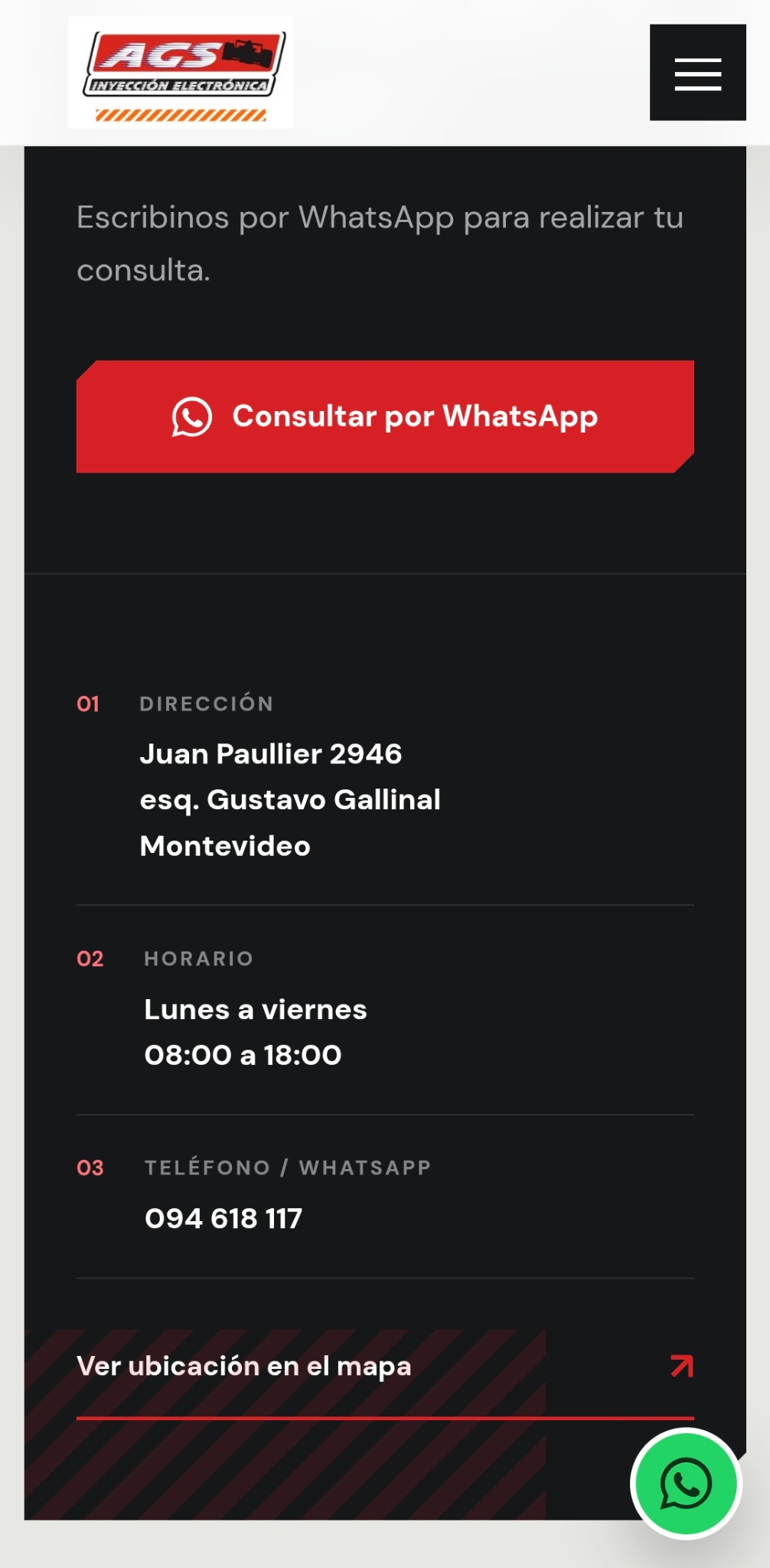 Contacto del sitio de AGS en celular