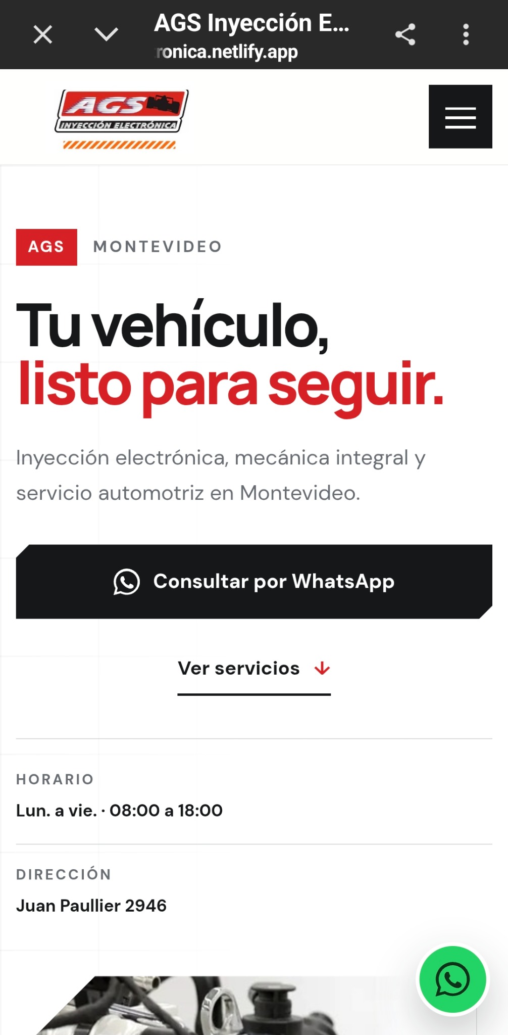 Inicio del sitio de AGS en celular