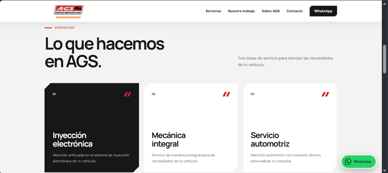 Sección de servicios del sitio de AGS Inyección Electrónica