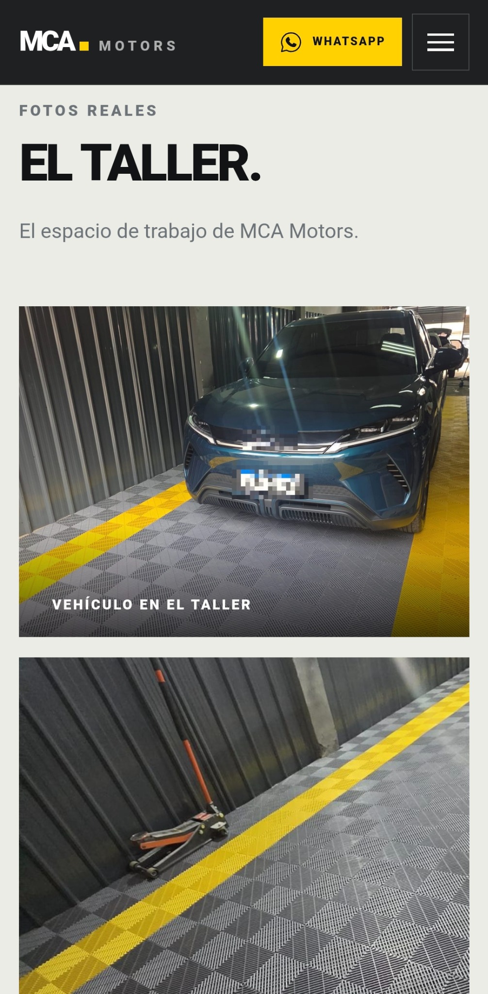 Presentación del taller de MCA Motors en celular